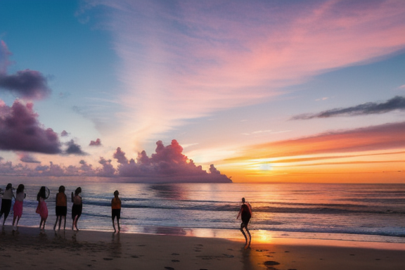 Friends enjoying sunset at Praia Grande