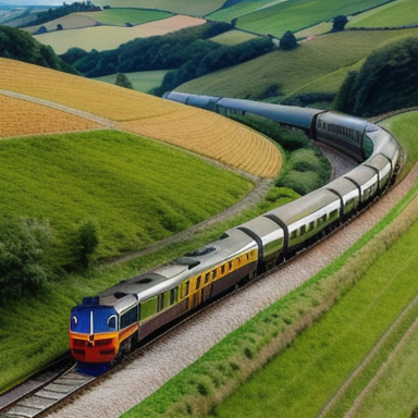 Train passing through a European landscape