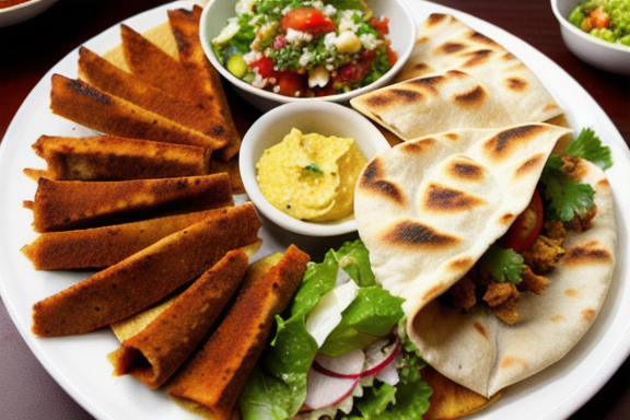 Shawarma served with pita bread and salad