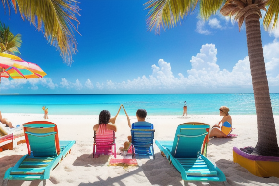 Family enjoying summer vacation at a beach resort