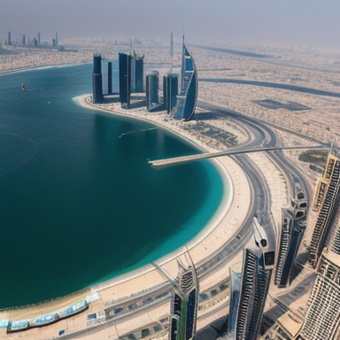 Bird's eye view of Dubai cityscape from the top of Burj Khalifa