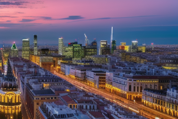 Madrid skyline at sunset